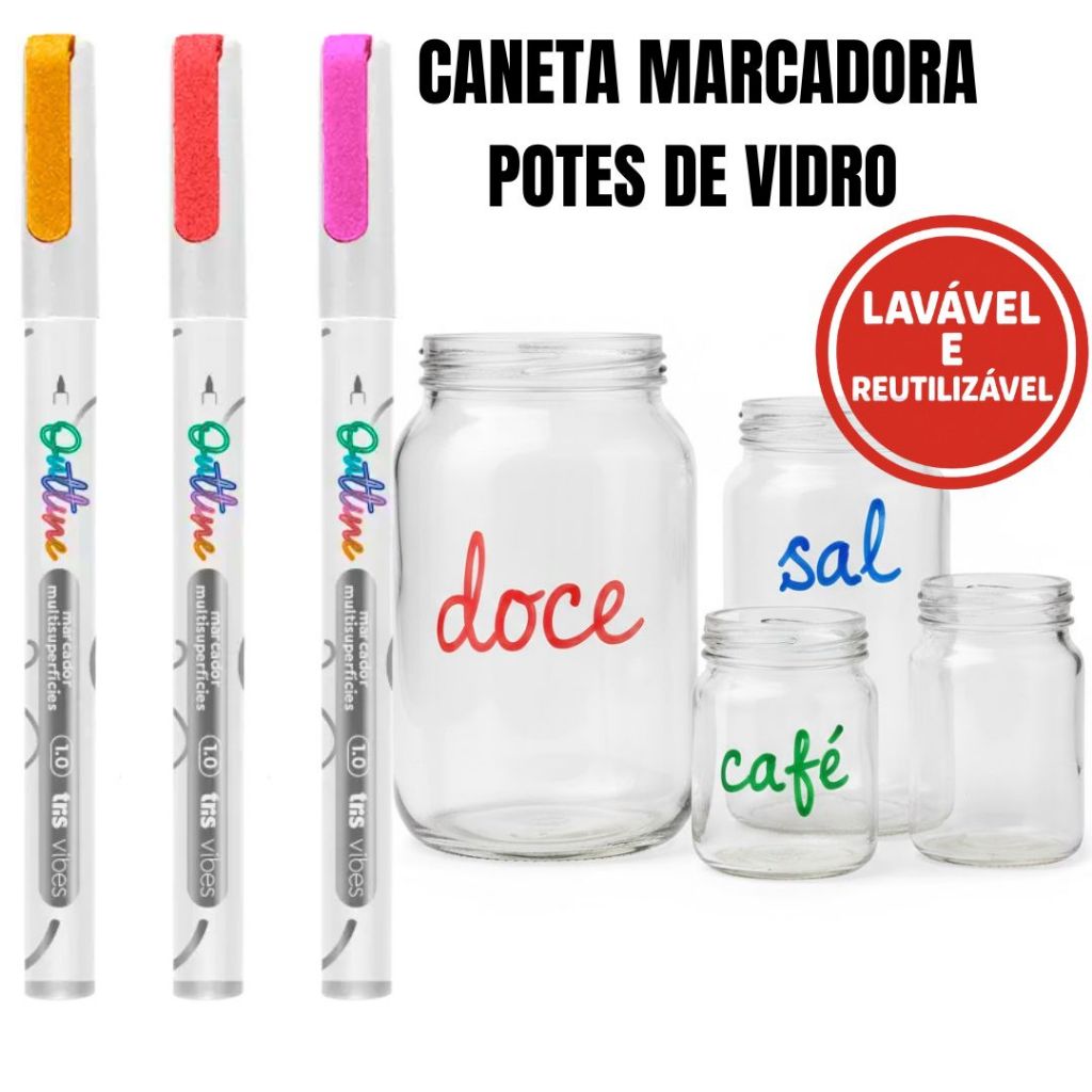 Caneta Marcadora Para Potes De Vidro Escrita Etiqueta Para Temperos Mantimentos Geleias Iogurtes Reutilizável E Lavável em Oferta na Shopee
