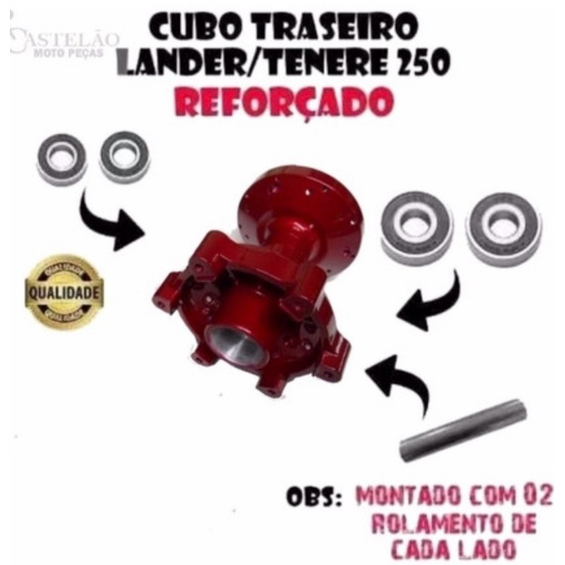 Cubo Traseiro Reforcado + Cubo Dianteiro Lander 250 Vermelho