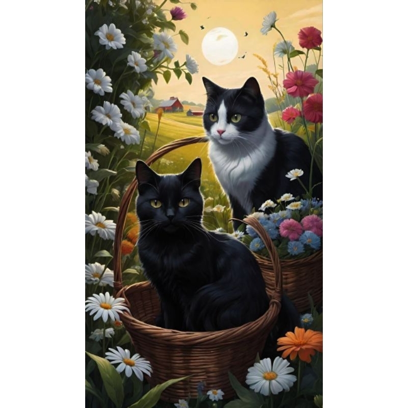 Quadro Decorativo Gato Preto e Gato Frajola