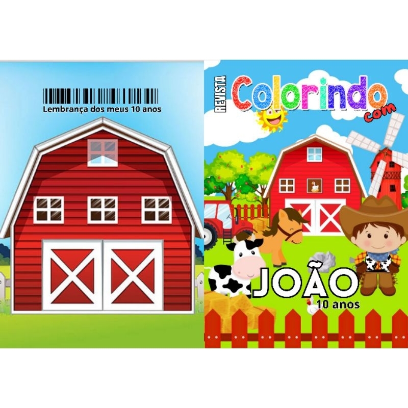 Revista de Colorir FAZENDINHA MENINO Personalizada Lembrancinha Festa Infantil Todos os Temas Livro