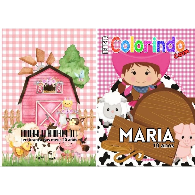 Revista de Colorir FAZENDINHA MENINA Personalizada Lembrancinha Festa Infantil Todos os Temas Livro