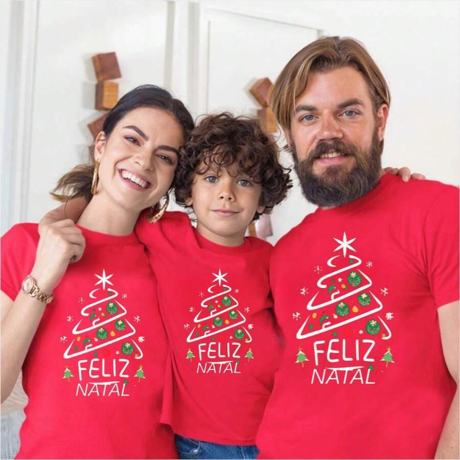 Camiseta Natalina 100% Algodão Presente Amigo Secreto Estampada Feliz Natal Família Adulto Infantil