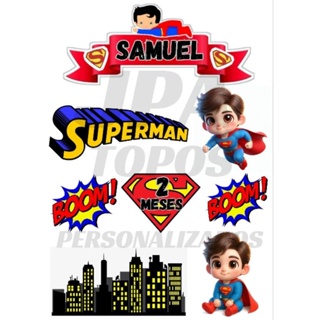 TOPPER ( Topo de bolo personalizado para festa SUPER MAN BABY) em Oferta na Shopee