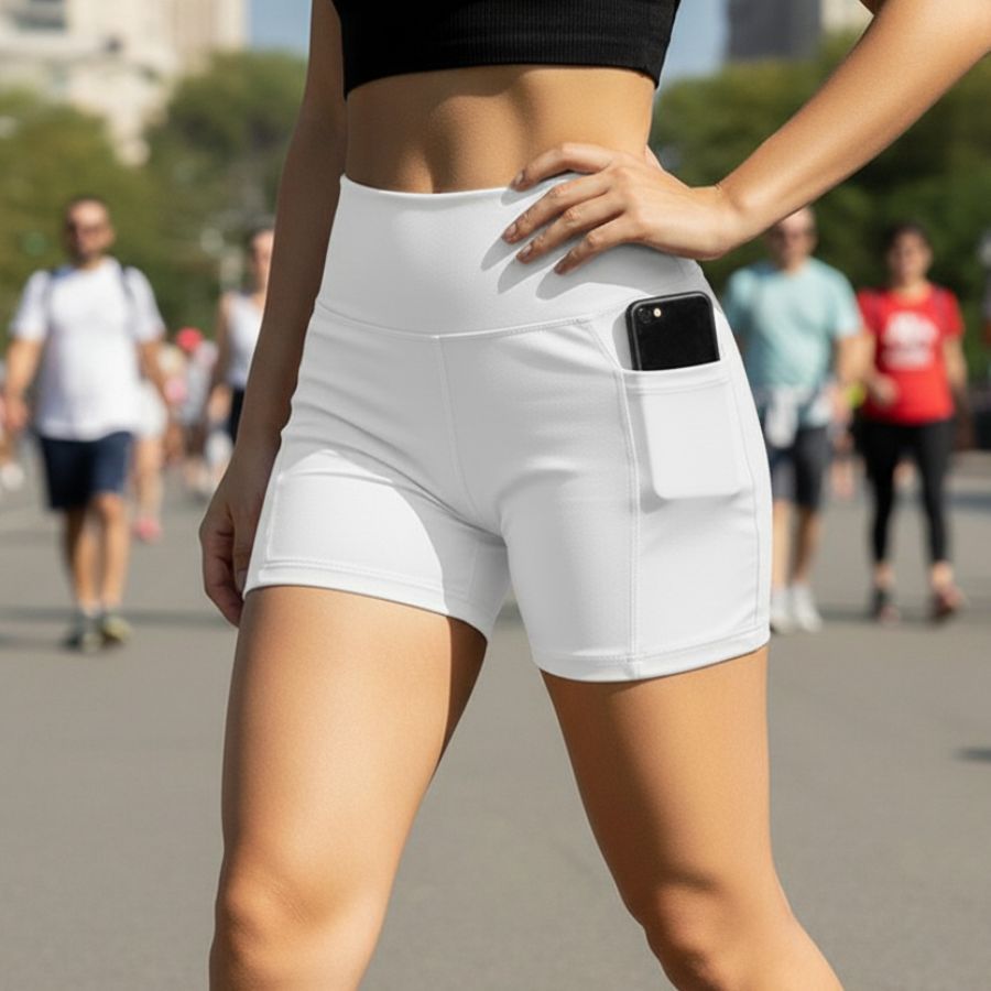 Short Legging Feminino Liso Com 2 Bolso Porta Celular Academia Crosfit Corrida Ginastica Caminhada Zero Transparencia