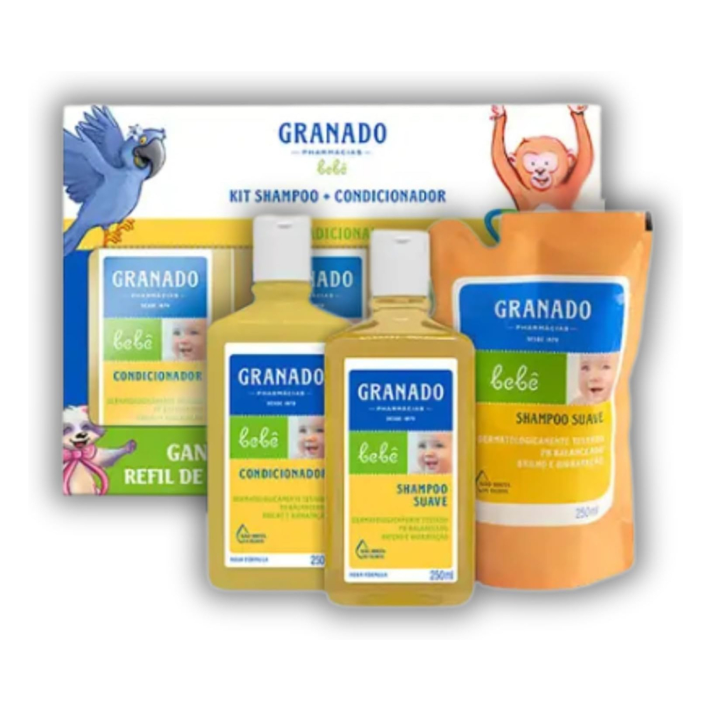 Kit Granado Bebê Tradicional Shampoo 250ml + Condicionador 250ml + Ref Shampoo 250ml em Oferta na Shopee