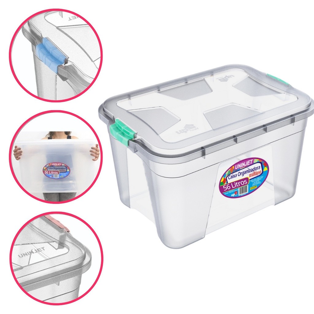 CAIXA ORGANIZADORA 12 L 20 L 56 L MULTIUSO COM TRAVA em Oferta na Shopee
