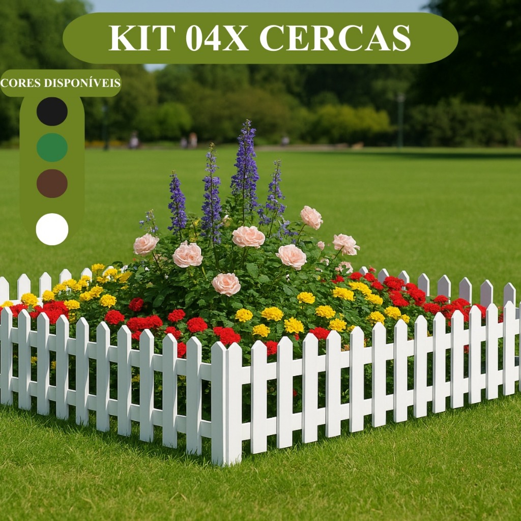 Kit 4 Cerca Médio Decorativa Jardim Modelo Inglesa Plástico Cercado Tela 25x54cm