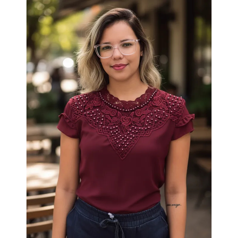 Blusinha Feminina Barata Em Crepe Manga Curta Sku:b13