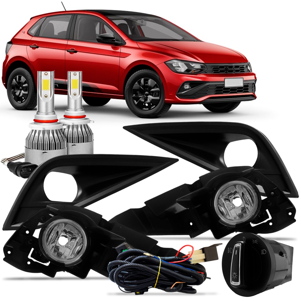 Kit Farol Milha Moldura Preta Polo Track 2023 2024 2025 2026 Com Super Led Botão Modelo Original