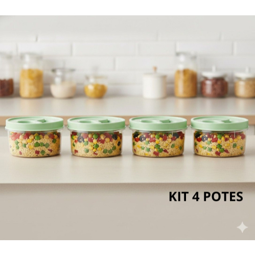 Kit 4 Potes Redondo Tampa Com Rosca 300ml Transparente Cores Sortidas 2573 em Oferta na Shopee