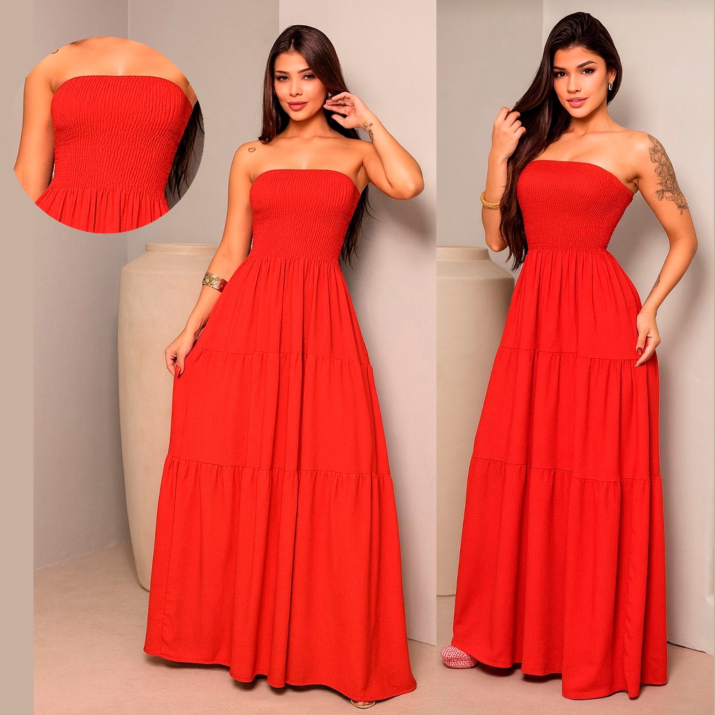 Vestido Longo Tomara que Caia Estampado Liso Elegante Festa Praia Estilo Casual Moda 2026 ENVIO RAPIDO