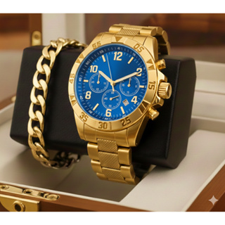 [Relógio + Pulseira] Conjunto de pulseira + relógio empresarial de quartzo aço inoxidável masculino em Oferta na Shopee