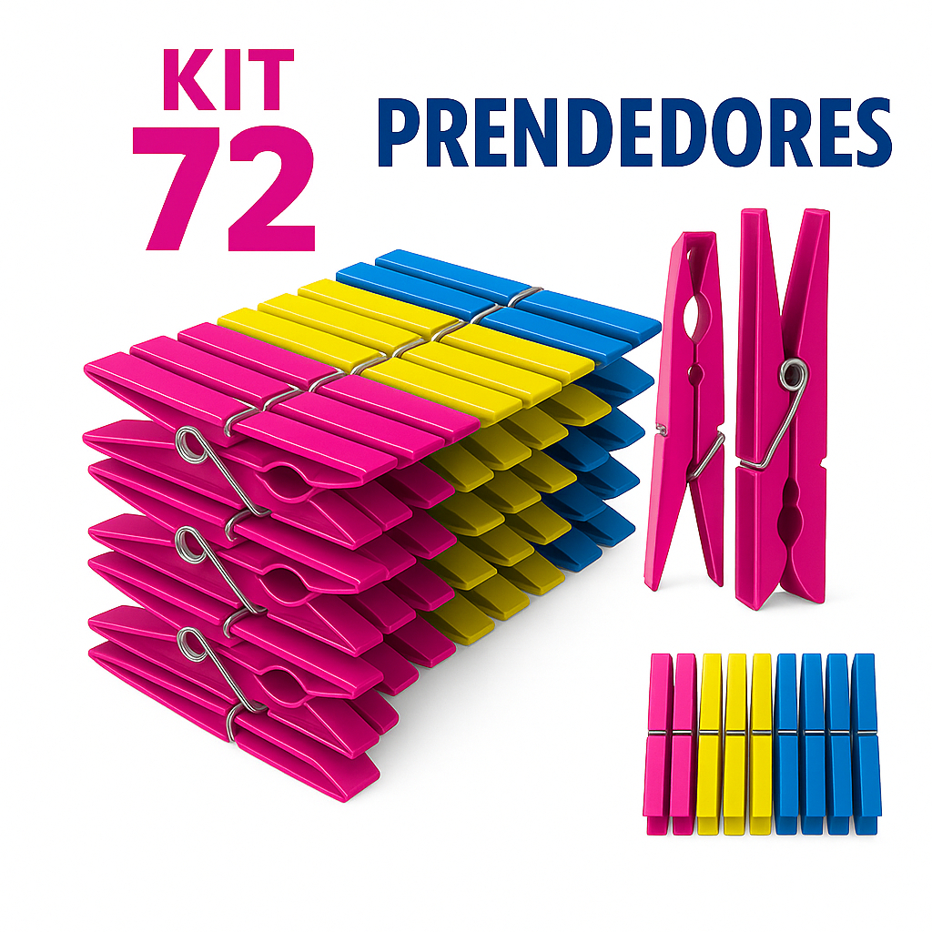 Kit 72/ 60 / 48 / 36 / 24 / 12 Prendedores Pregadores de Roupa em Plástico Reforçado - Cores Sortida em Oferta na Shopee