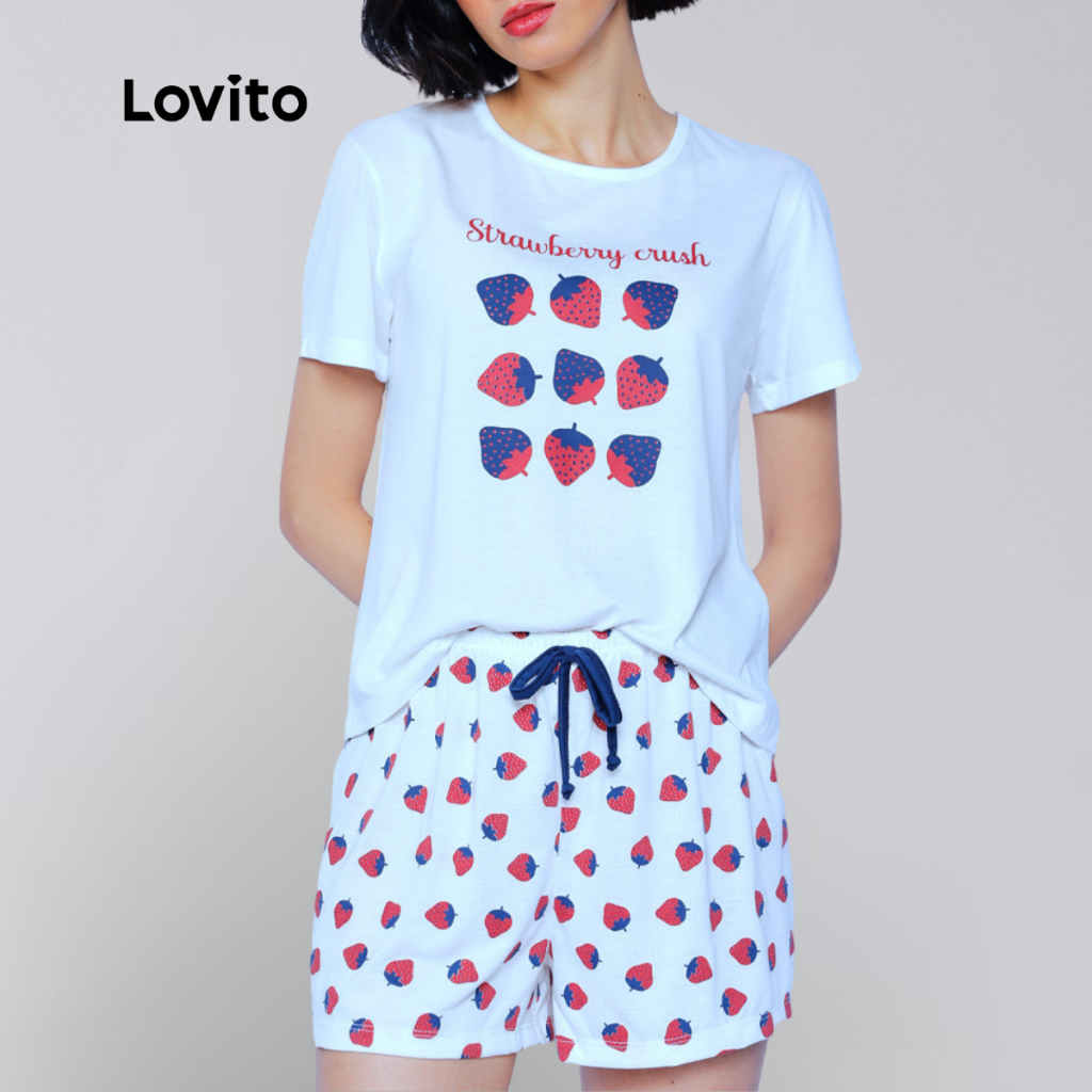 Lovito Pijama Feminino Camiseta Manga Curta e Shorts estampa Morando LB1404BRL1434 em Oferta na Shopee