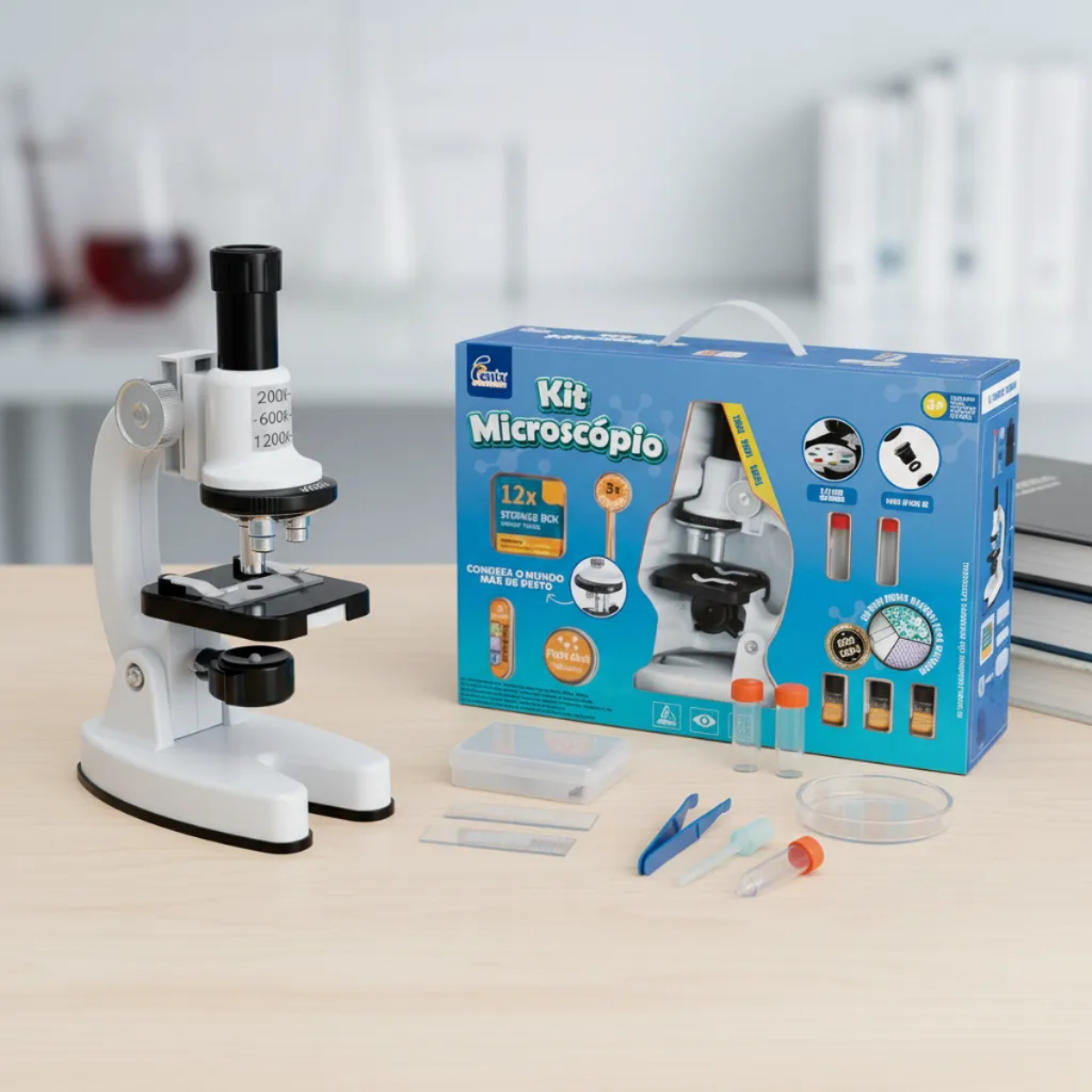 Kit Microscópio Educativo Científico Brinquedo C/ Acessórios