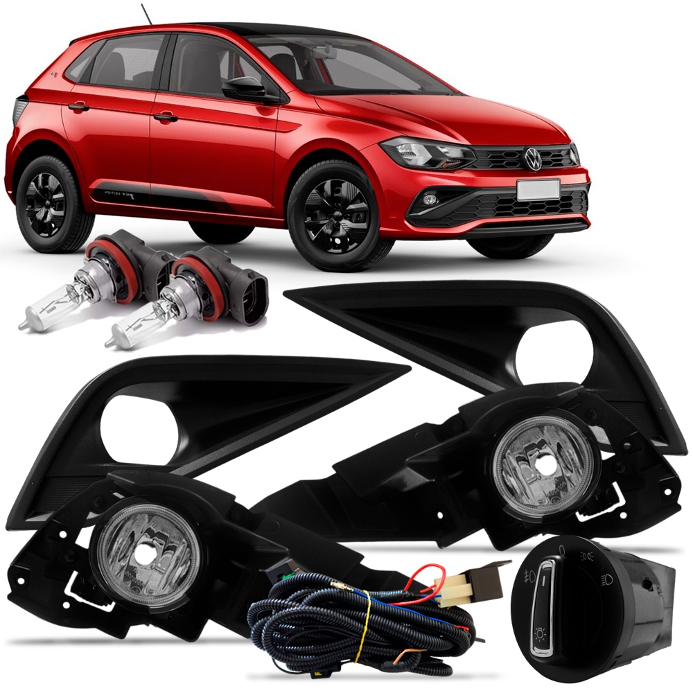 Kit Farol Milha Moldura Preta Polo Track 2023 2024 2025 2026 Botão Modelo Original Com Halógena