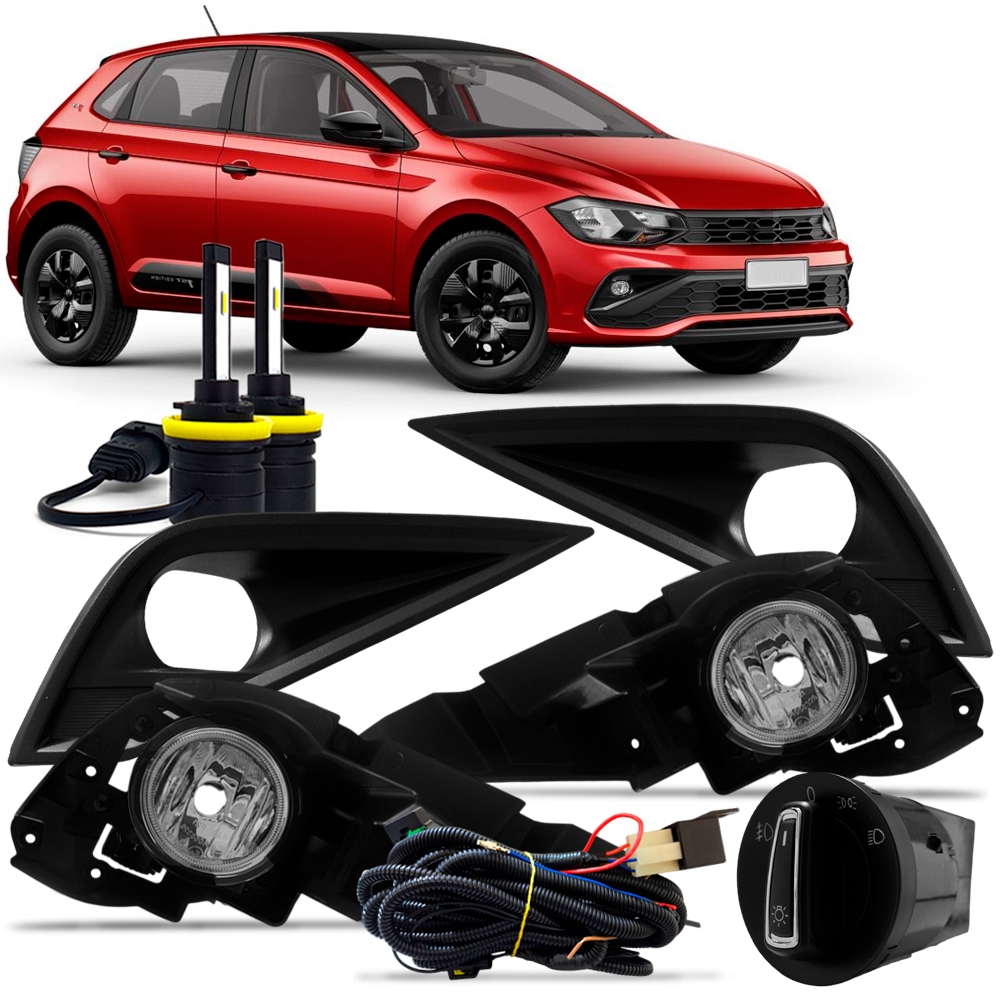 Kit Farol Com Moldura Preta Polo Track 2023 2024 2025 2026 Botão Modelo Original Lâmpadas Led Nano