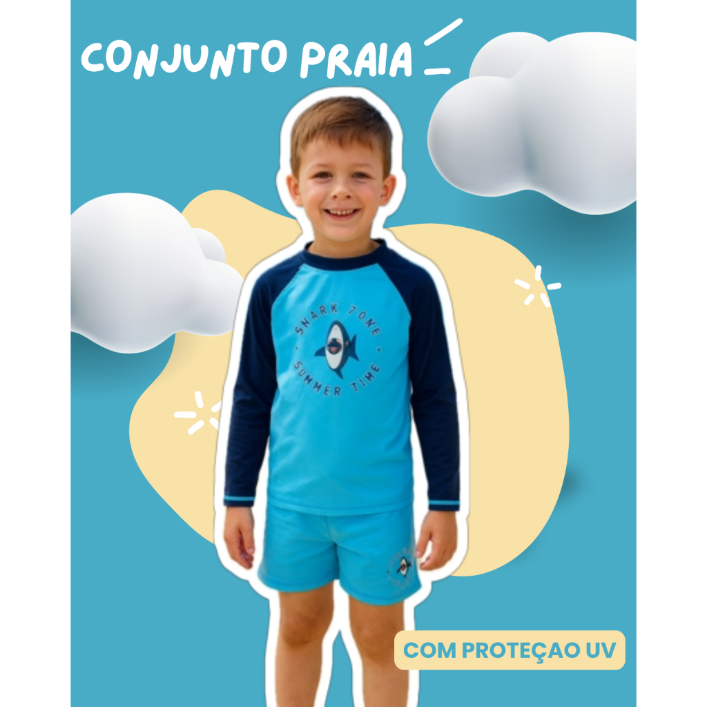Conjunto praia mar piscina menino dino sol sunga blusa proteção uv sol natação agua verão viagem sunga ajustavel