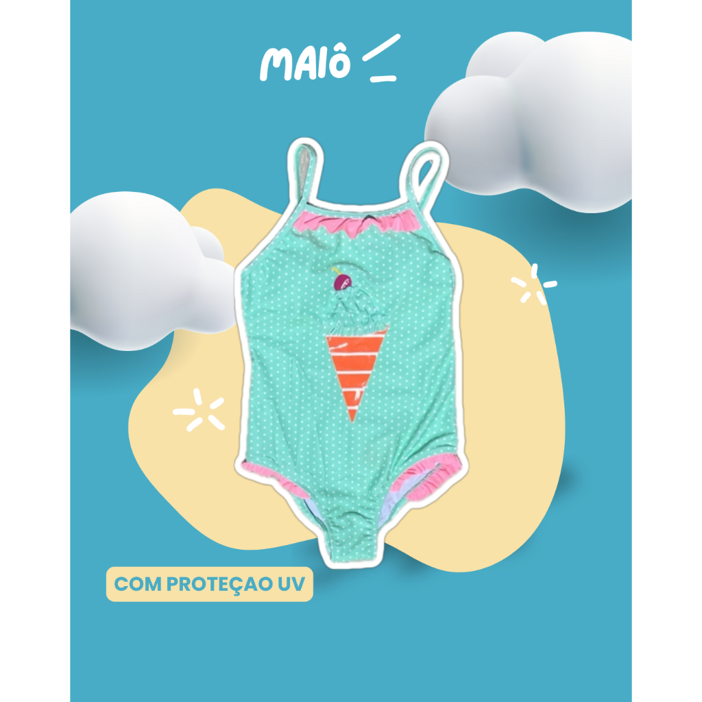 Conjunto maiô infantil meninas babados estica natação biquini proteção uv agua piscina praia nadador