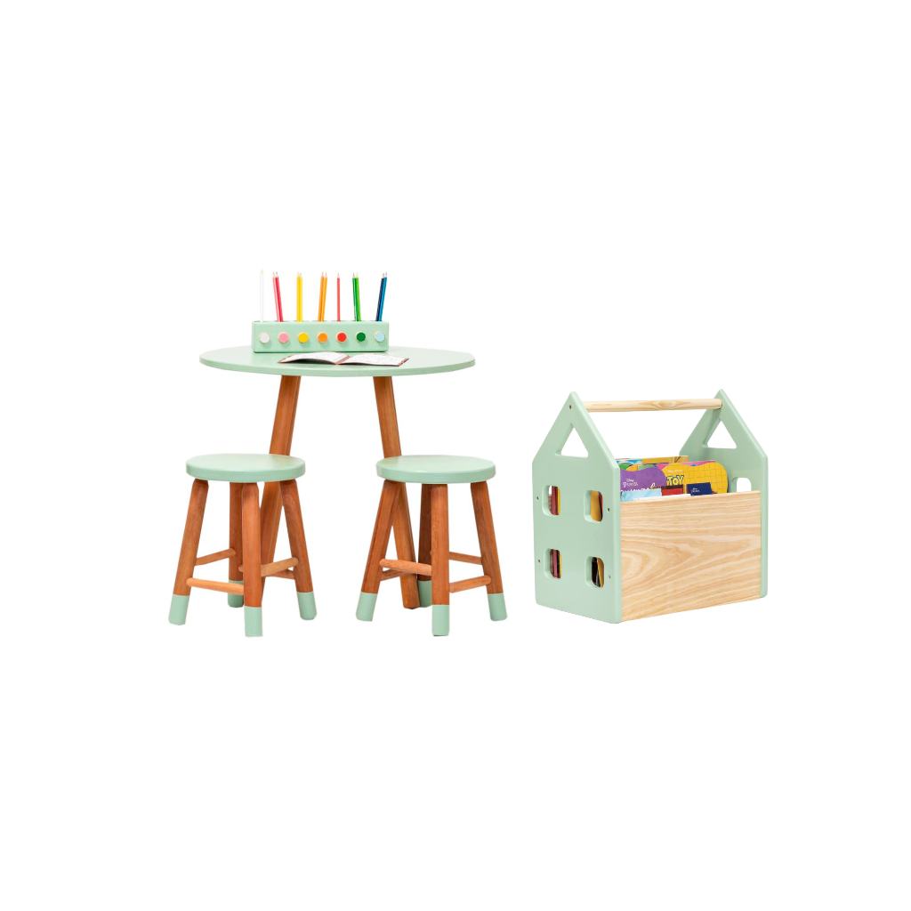 Kit Casinha Liv + Mesa De Atividades Infantil Madeira Verde orgânico