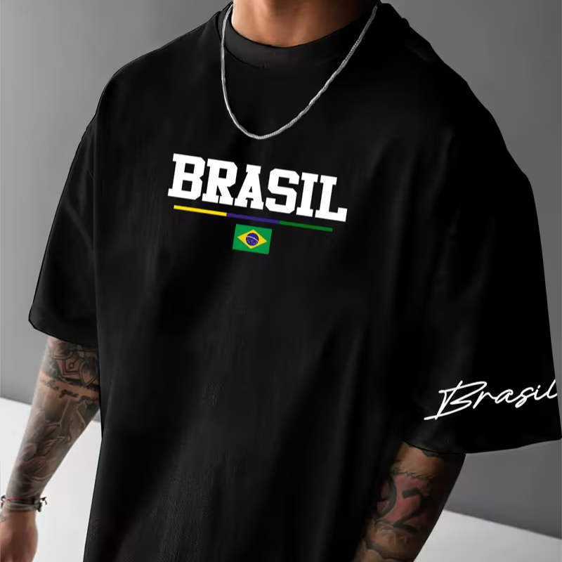 CAMISETA OVERSIZED ESTILOSA MASCULINA SELEÇÃO BRASILEIRA 2026 BANDEIRA DO BRASIL VERÃO CONFORTÁVEL 100% FUTEBOL PREMIUM