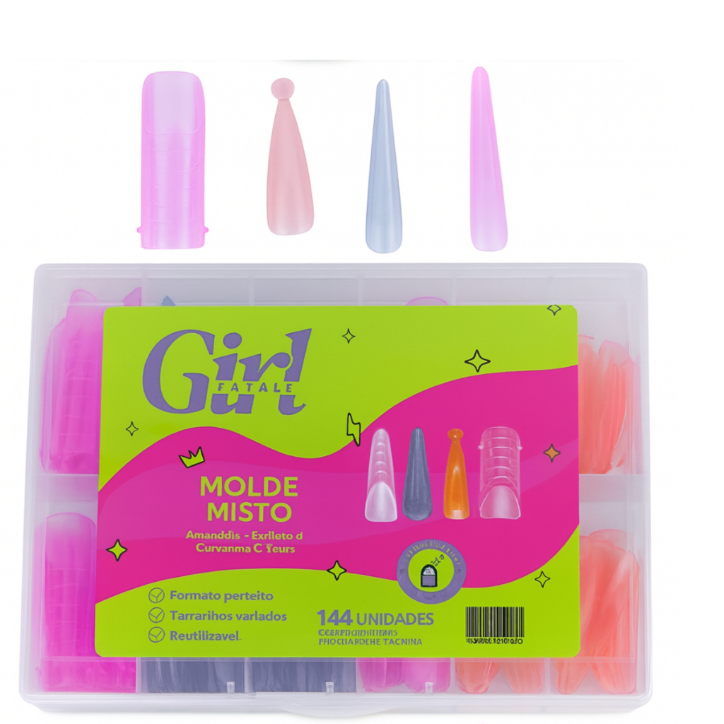 Molde F1 Dual Form Girl Fatale 4 Modelos, Misto, Bailarina, Quadrado e Stiletto144 pçs
