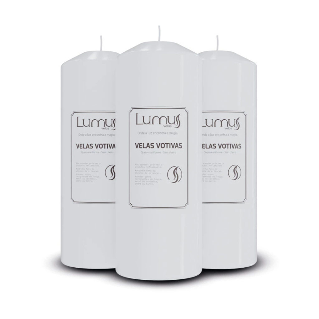 Kit 3x Velas 7 Dias Brancas Votivas 300g Parafina Pura 13x5,5cm - Lumus Velas em Oferta na Shopee