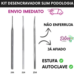 Kit Espátula Desencravador Podologia Slim - 3 Peças N206, N214 e Formão N254 Manicure Pedicure Cutelaria