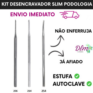 Kit Espátula Desencravador Podologia Slim  - 3 Peças N206, N214 e Formão N254 Manicure Pe…