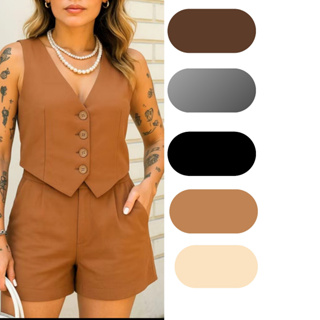 CONJUNTO FEMININO LUXO  COLETE + SHORTS    TENDENCIA 2026 SUPER ELEGANTE E VERSATIL em Oferta na Shopee