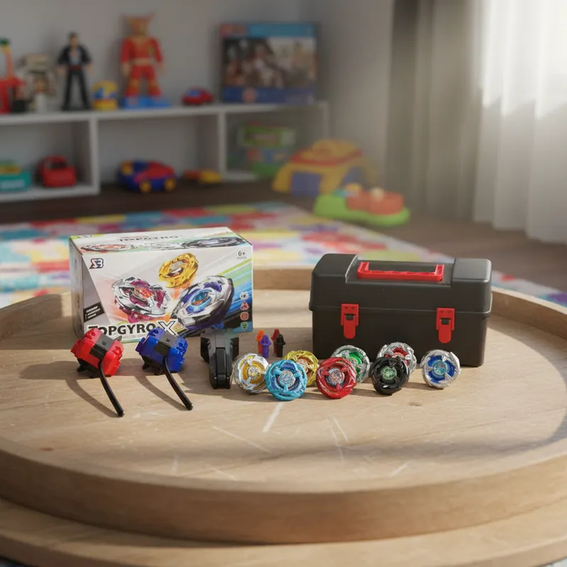 Piões de Batalha TopGyro Kit 8 Pião De Batalha 2 Lançadores Maleta Brinquedo Infantil