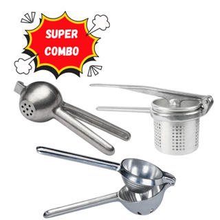 Kit espremedor de fruta e amassador de legumes alumínio em Oferta na Shopee