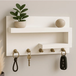 Porta Chaves Organizador com Prateleira decorativa – Design Moderno em MDF | Branco em Oferta na Shopee