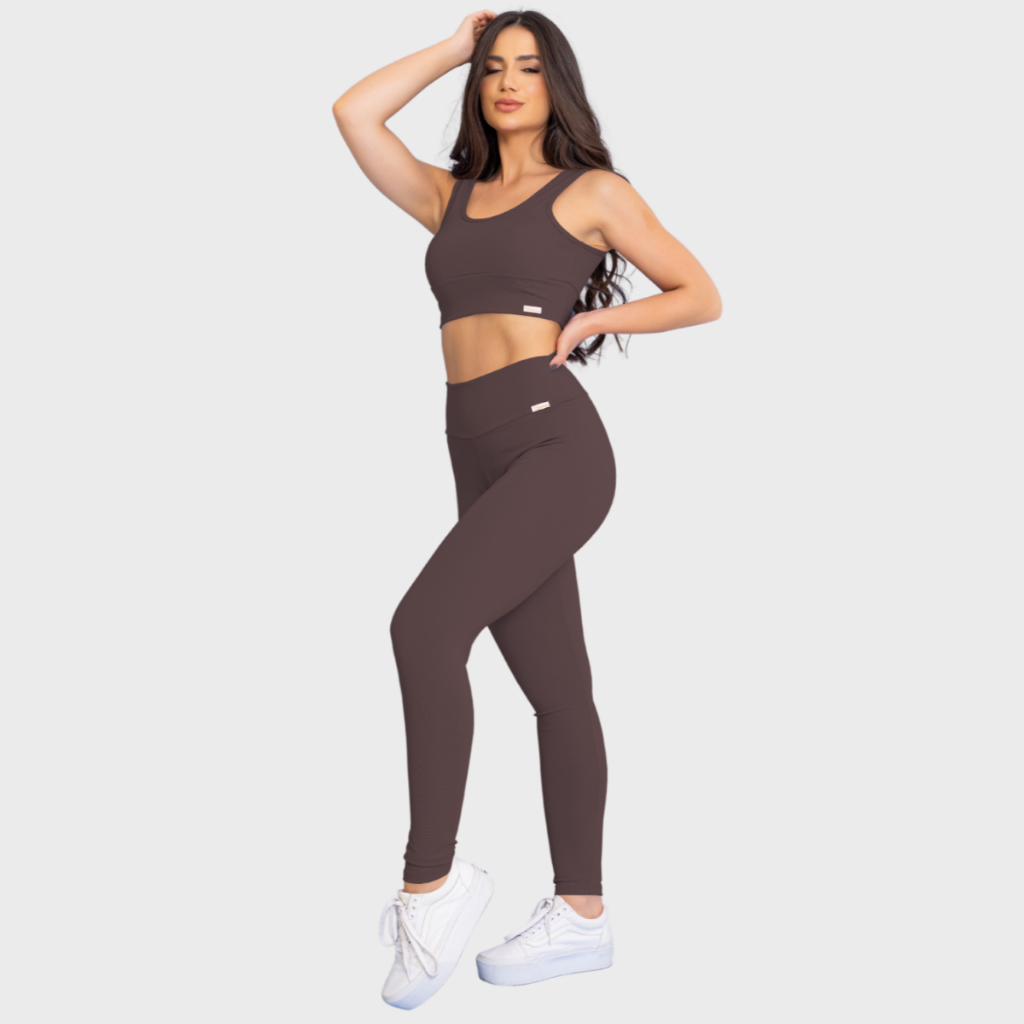 Conjunto Fitness Feminino Top Calça Legging Premium Liso Duo Zero Transparência Academia Tarelles