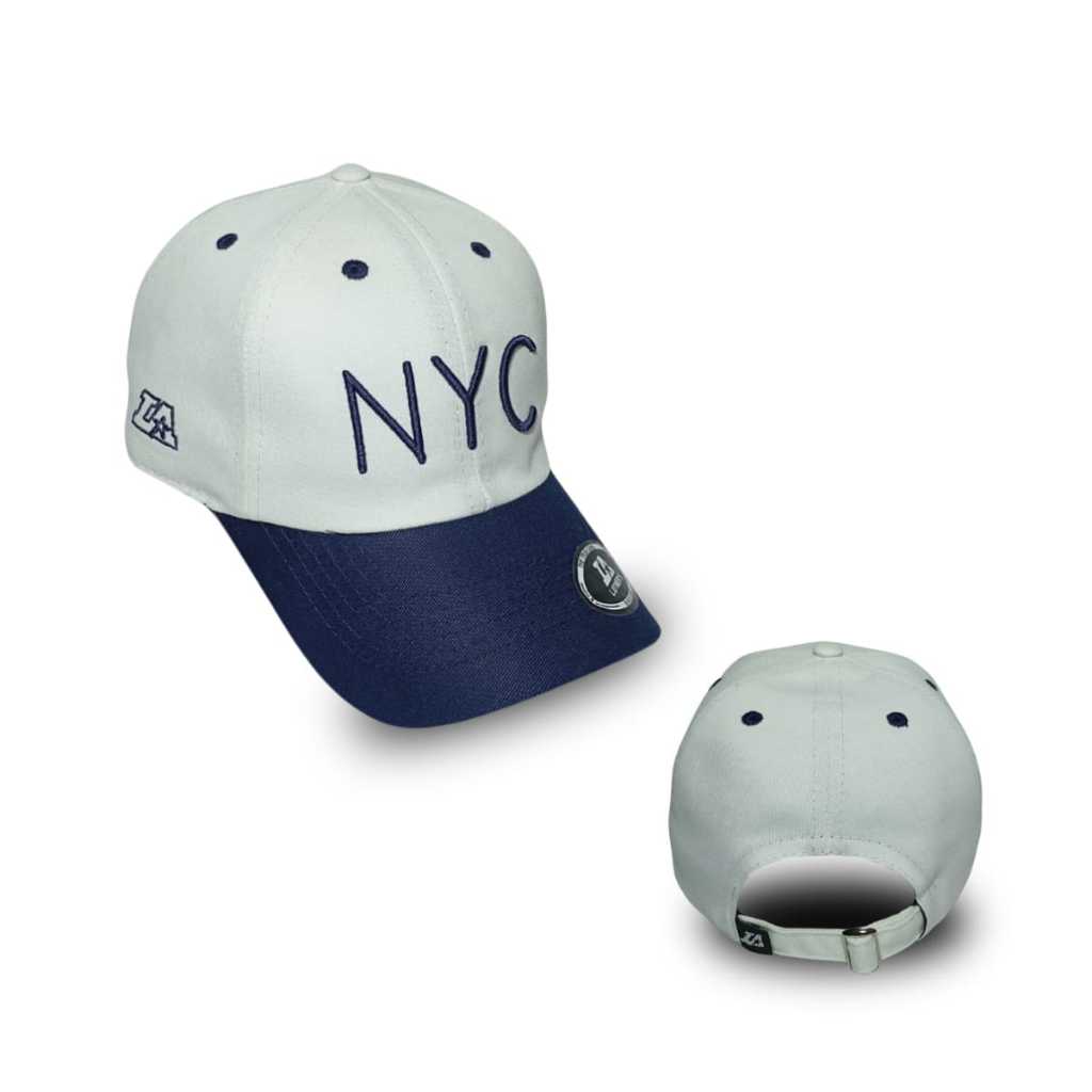 Boné Layners Aba Curva Modelo Dad Hat NYC Bordado Branco/Azul Marinho Original Unissex Ajustável