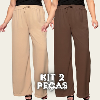 Kit 2 Calça Feminina Plus Size Pantalona de Amarrar Duna em Oferta na Shopee