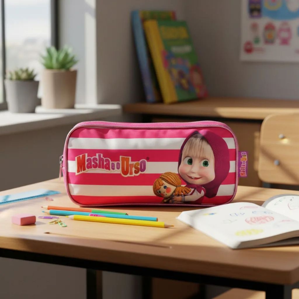 Estojo Escolar Masha E O Urso Duplo Santino Rosa Original
