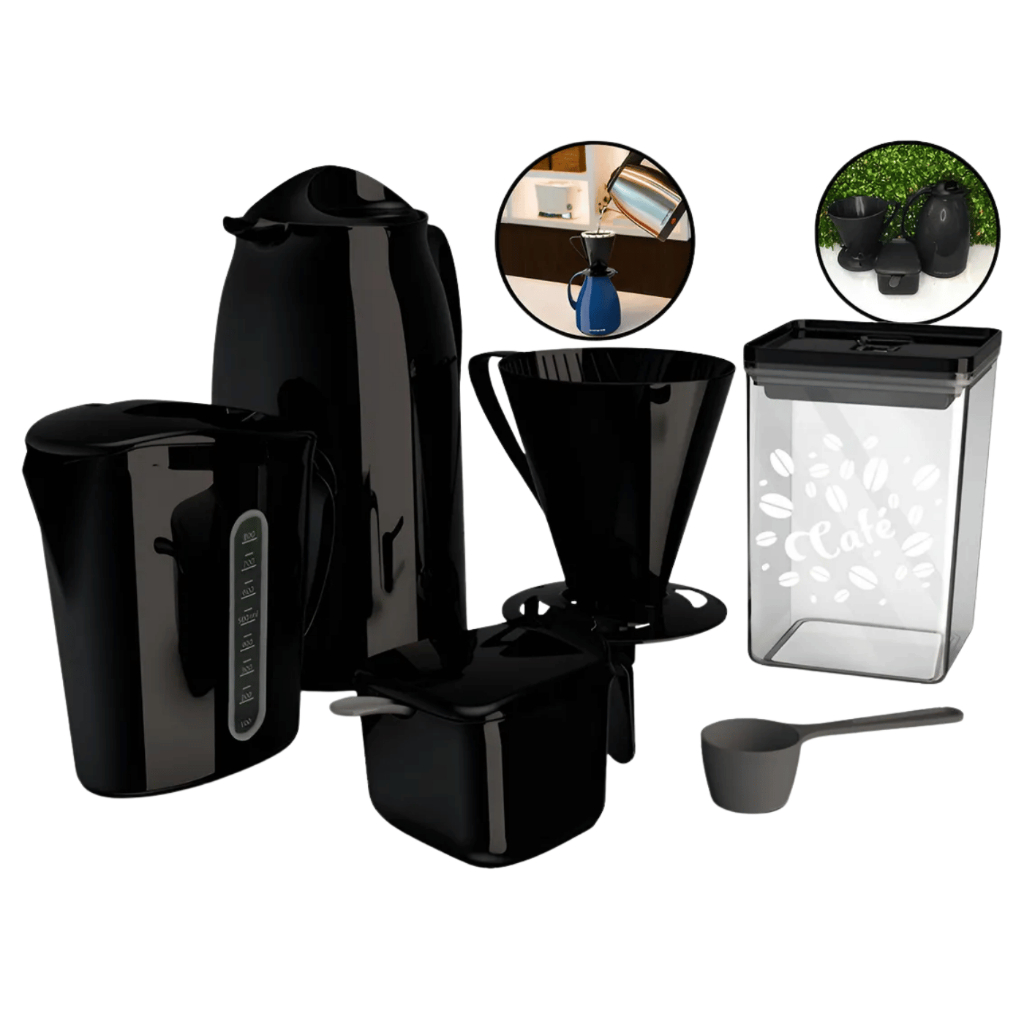 Kit Café Super Prático Garrafa Leiteira Suporte Filtro Pote em Oferta na Shopee