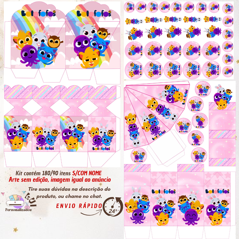 KIT COM 180/90 ITENS LEMBRANCINHAS S/COM NOME TEMA: BOLOFOFOS ROSA (Envio Rápido) em Oferta na Shopee
