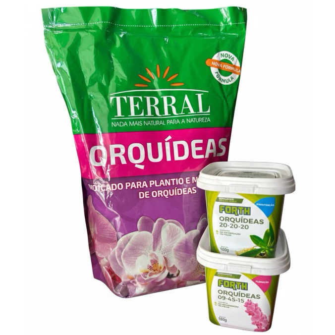 Kit Substrato Para Orquídea Terral + Forth Orquídea Floração + Forth Orquídea Manutenção