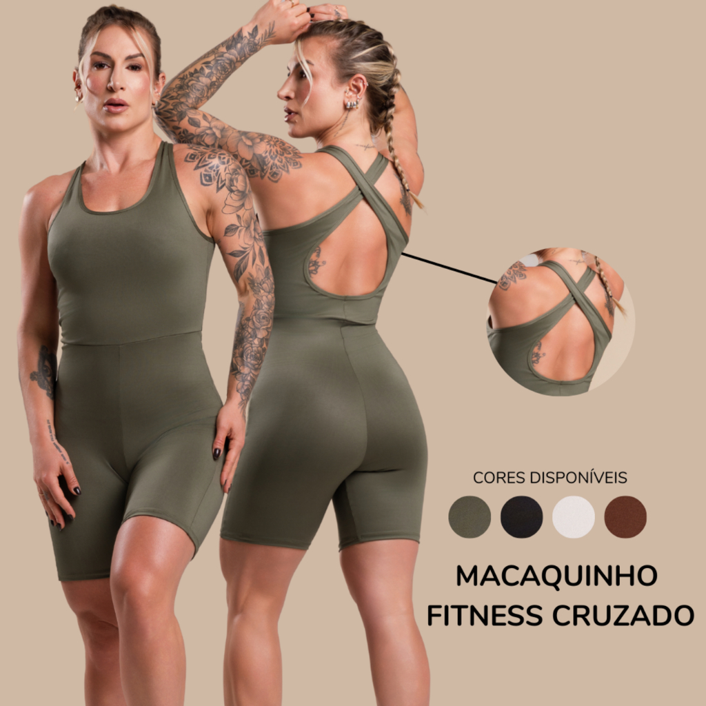 Macaquinho Macacão Feminino Cruzado Decote Costas Fitness Moda Treino Academia RIQ Modas