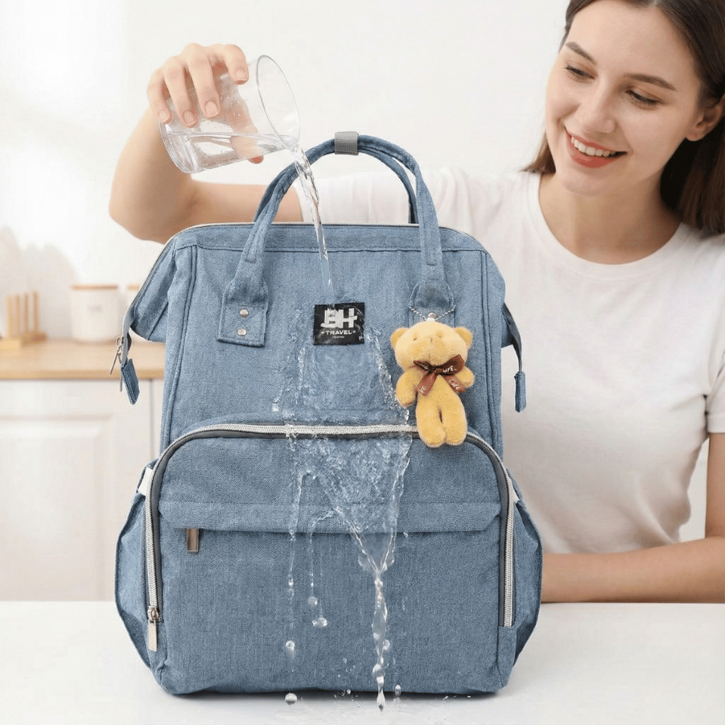 Bolsa Mochila Maternidade bolsos térmicos Impermeável Bebê Menino Menina + Chaveiro Ursinho de Luxo