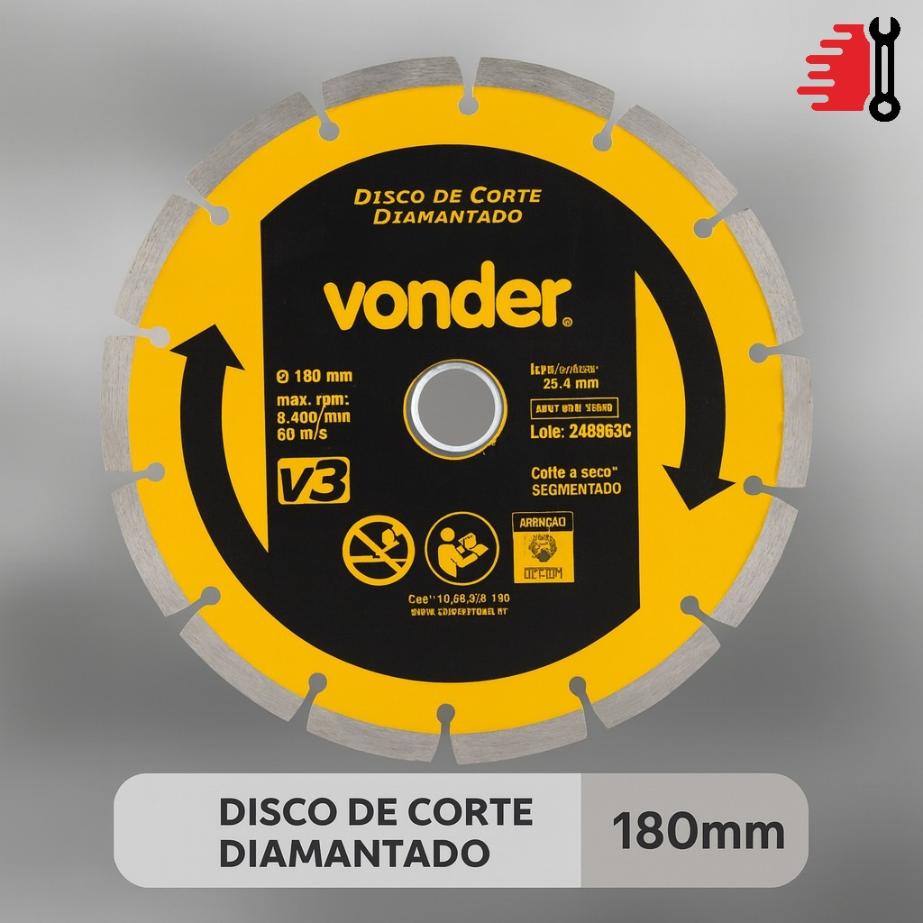 Disco De Corte Diamantado 180 mm Segmentado V3 Vonder