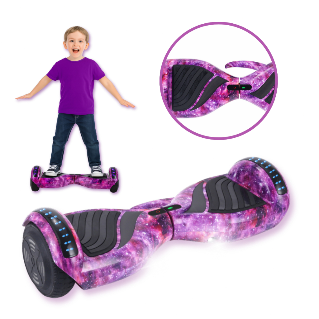 Skate Elétrico Hoverboard Roxo 12Km/h 6.5 Baka Sport Bluetooth Música Estabilidade Crianças Presente