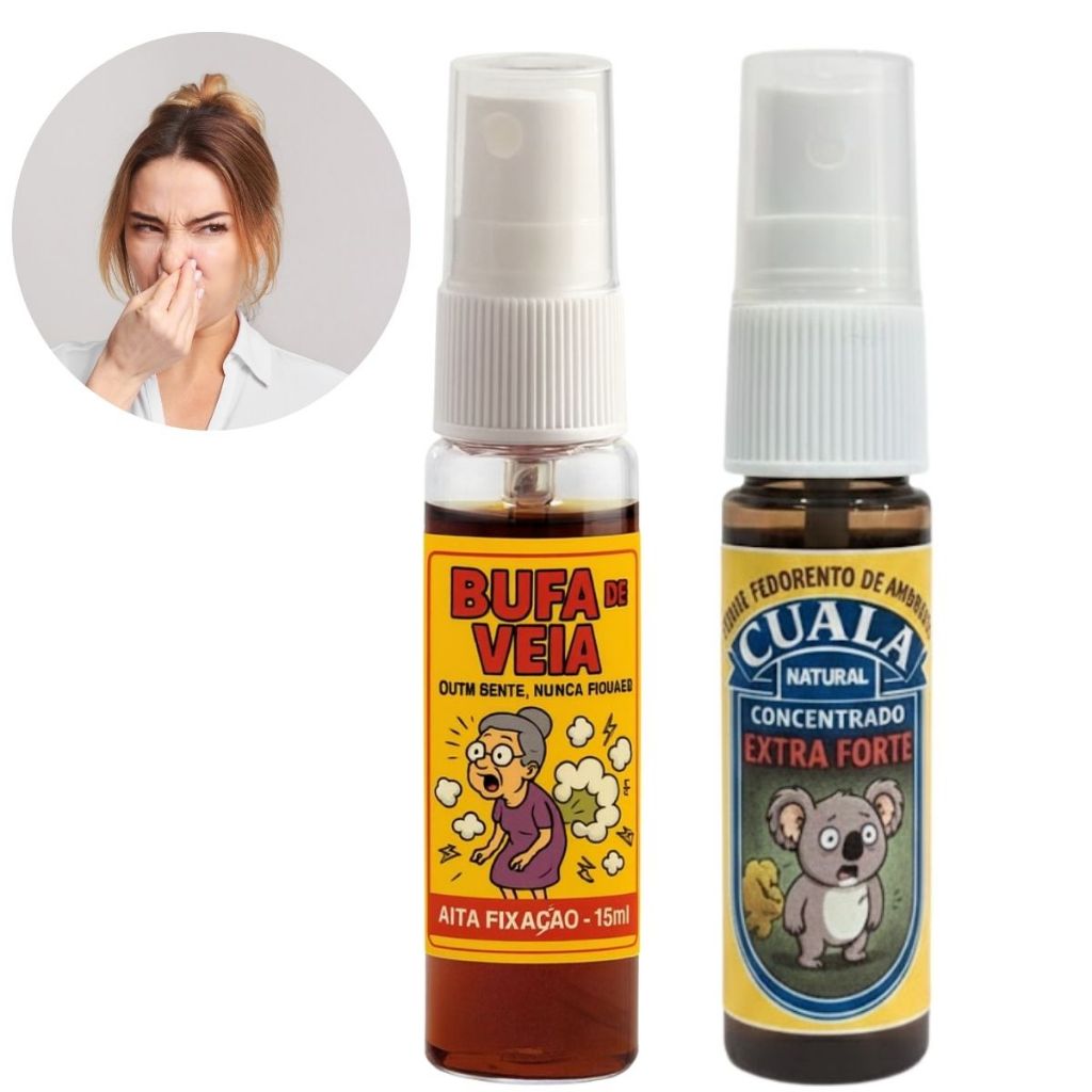 Kit Bufa de Veia e Cuala Sprays Pegadinha Peido Realista Cheiro Forte Zoação