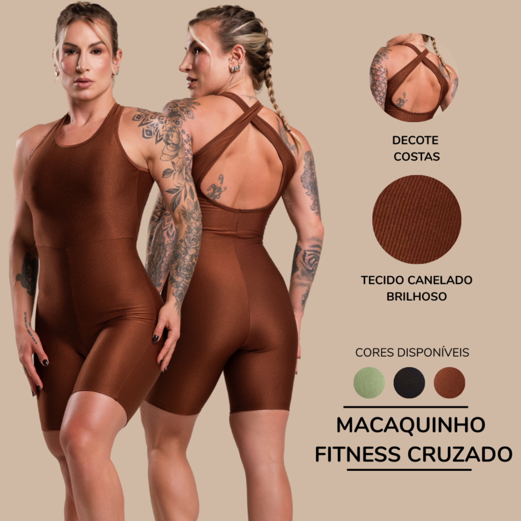 Macaquinho Macacão Tecido Canelado Brilhoso Academia Fitness Cruzado Costas Feminino Com Brilho RIQ Modas em Oferta na Shopee