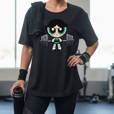 Camiseta Feminina Preta Super Poderosas Streetwear Confortável 100% Algodão Leve Macia Estampada Docinho Academia