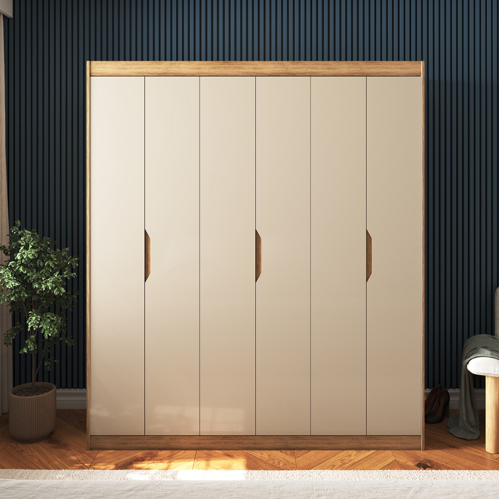 Guarda-roupa Roupeiro 170x147cm Casal 6 Portas 2 Gavetas Puxador Cava Retrô Off White ou Cinza Moderno Espaçoso em Oferta na Shopee
