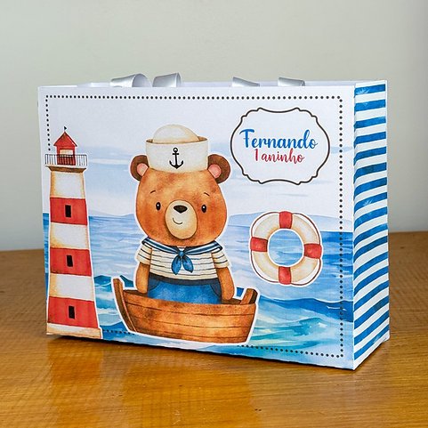 Sacola personalizada ursinho marinheiro sacola pegue e monte sacolinha lembrancinhas infantil