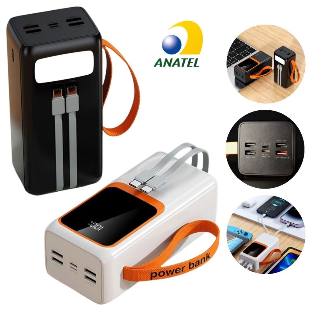 Carregador Portátil Power Bank 50.000 mAh Carregamento Rápido Turbo Ultrarrápido Grande 22,5W PD